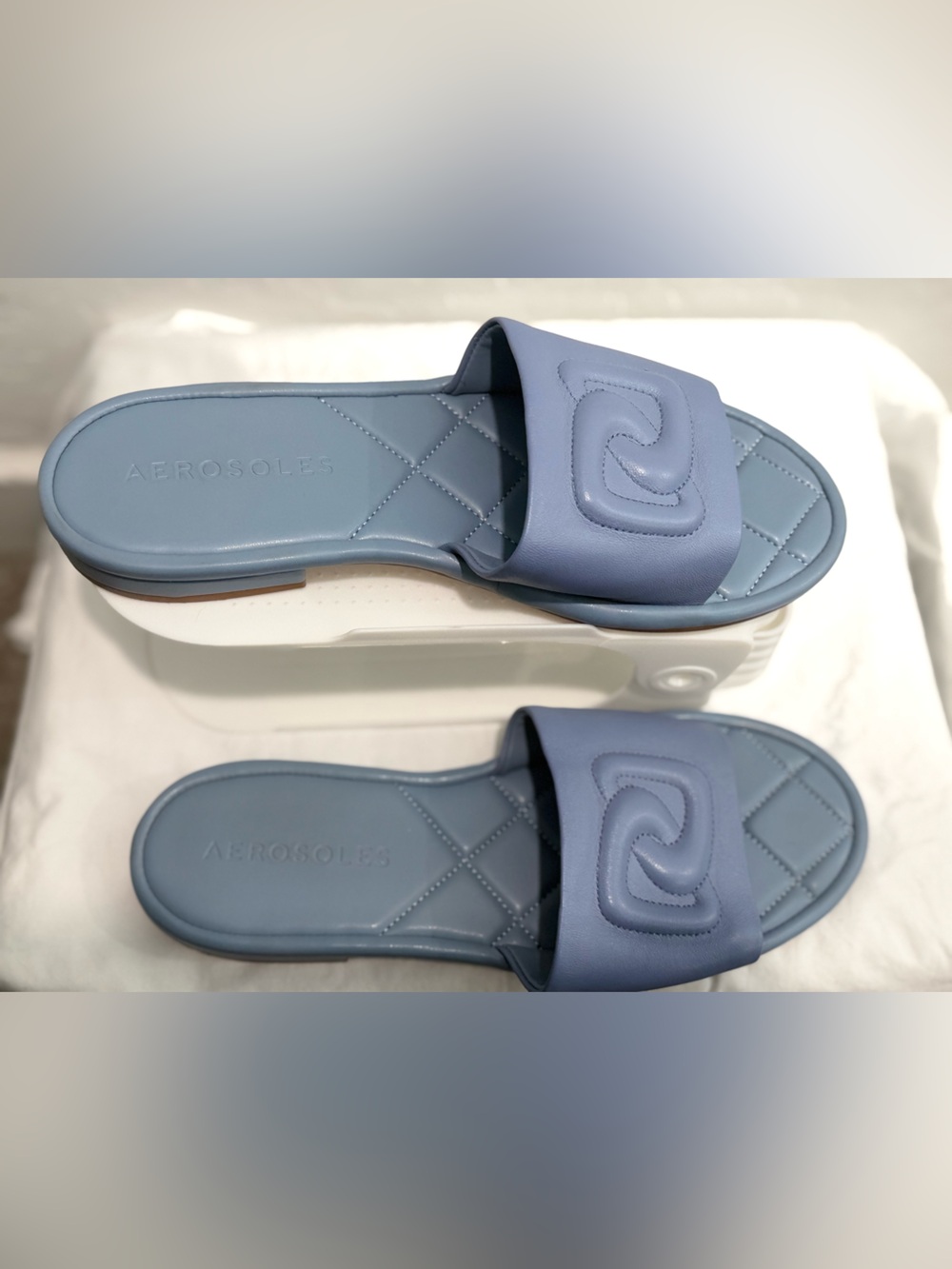 AEROSOLES Dusty Blue Quilted Slide Sandals